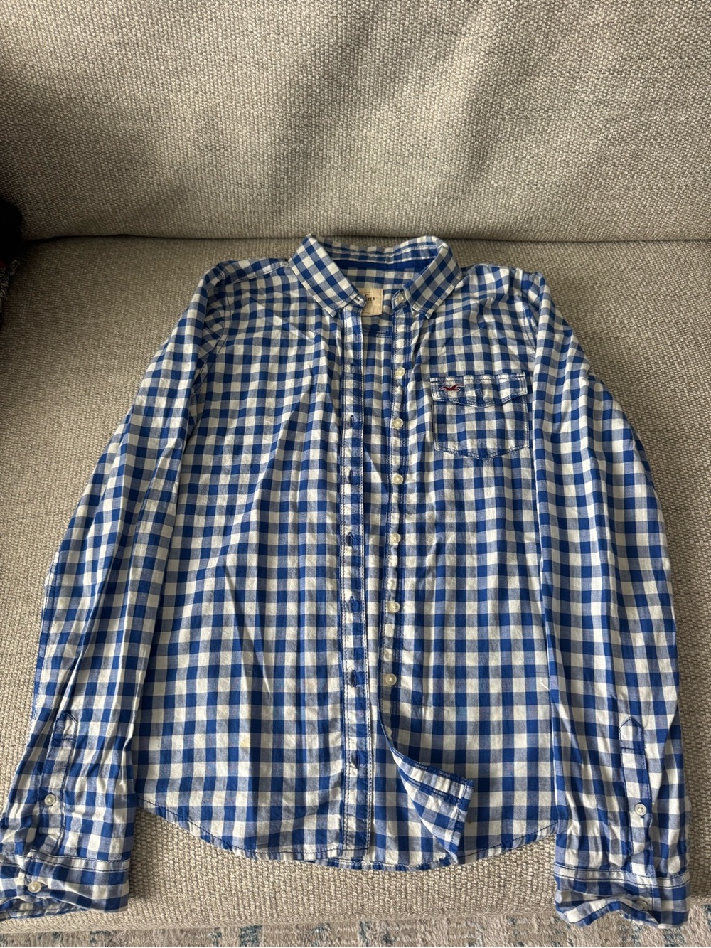 Hollister Blue and White Checked Button-Down Shirt